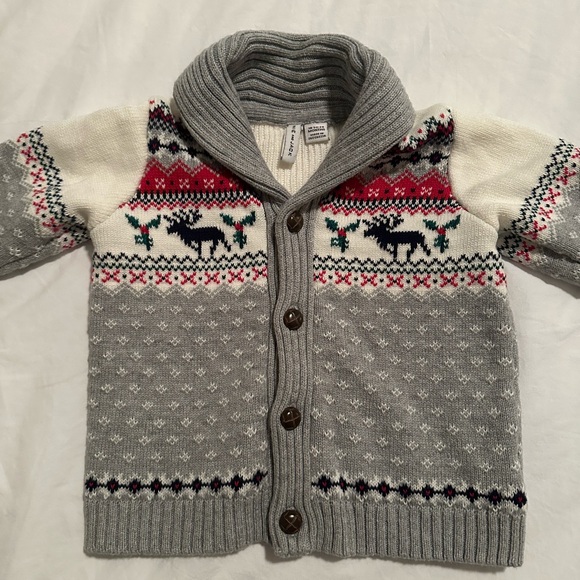 Janie & Jack Baby Boy Gray and White Sweater with Reindeer, Size 18-24 months - Picture 1 of 4